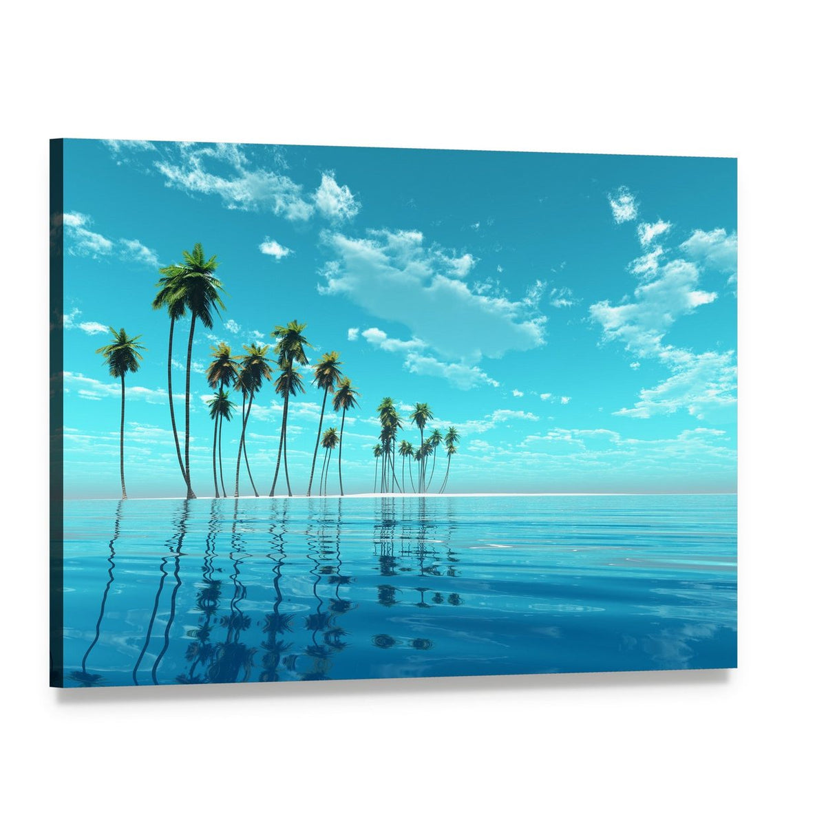 Palm Trees Reflecting on Tropical Sea Canvas Wall Art, single panel gallery wrapped canvas, angled product view