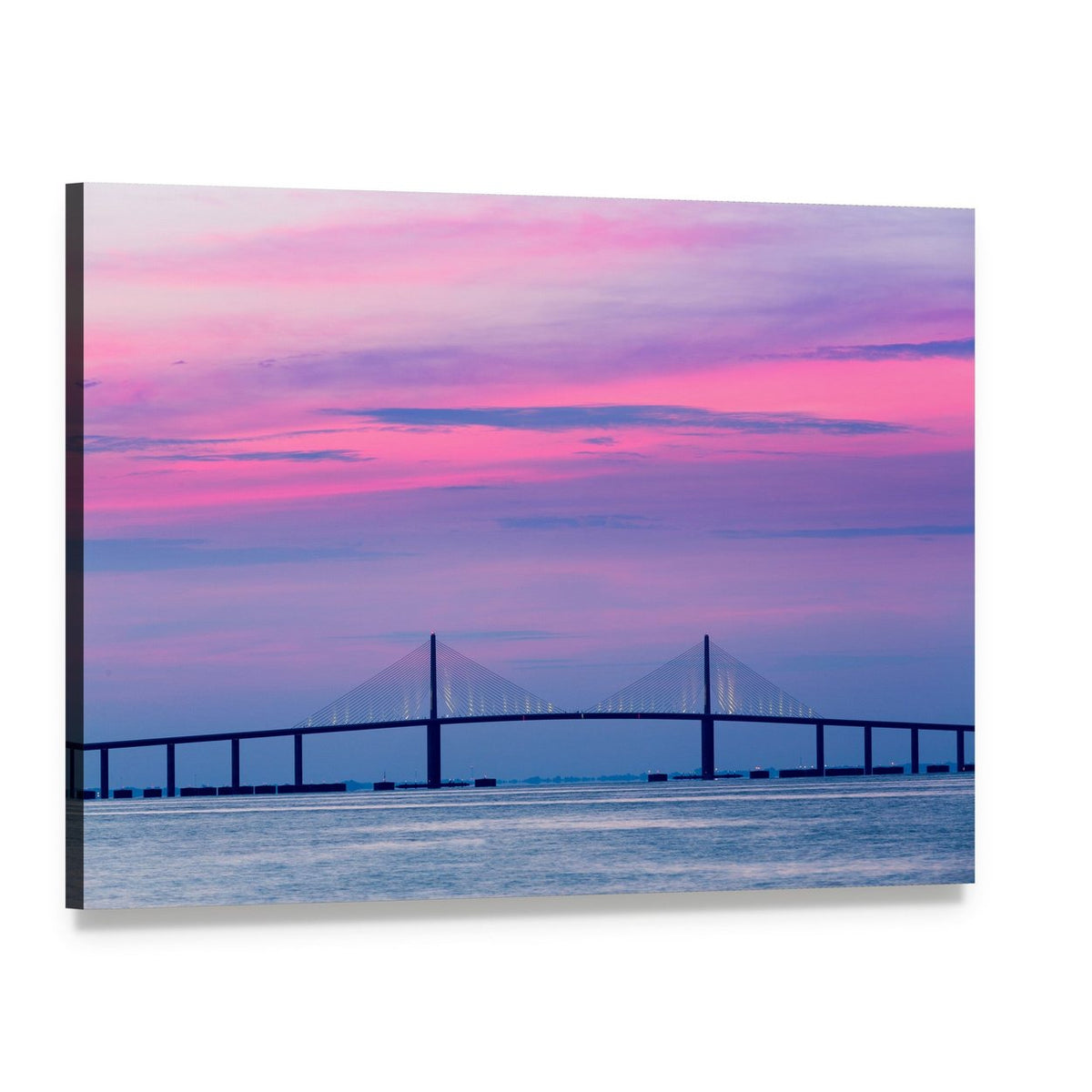 Skyway Cable-stayed Bridge at Dusk Canvas Wall Art, single panel gallery wrapped canvas, angled product view