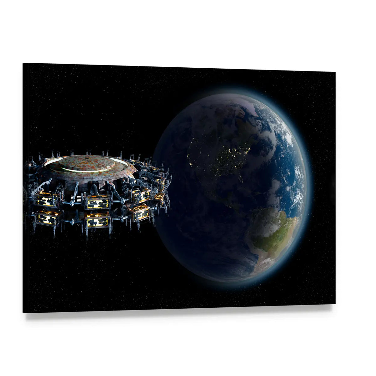 Alien Space Station Near Earth Canvas Wall Art, single panel gallery wrapped canvas, angled product view