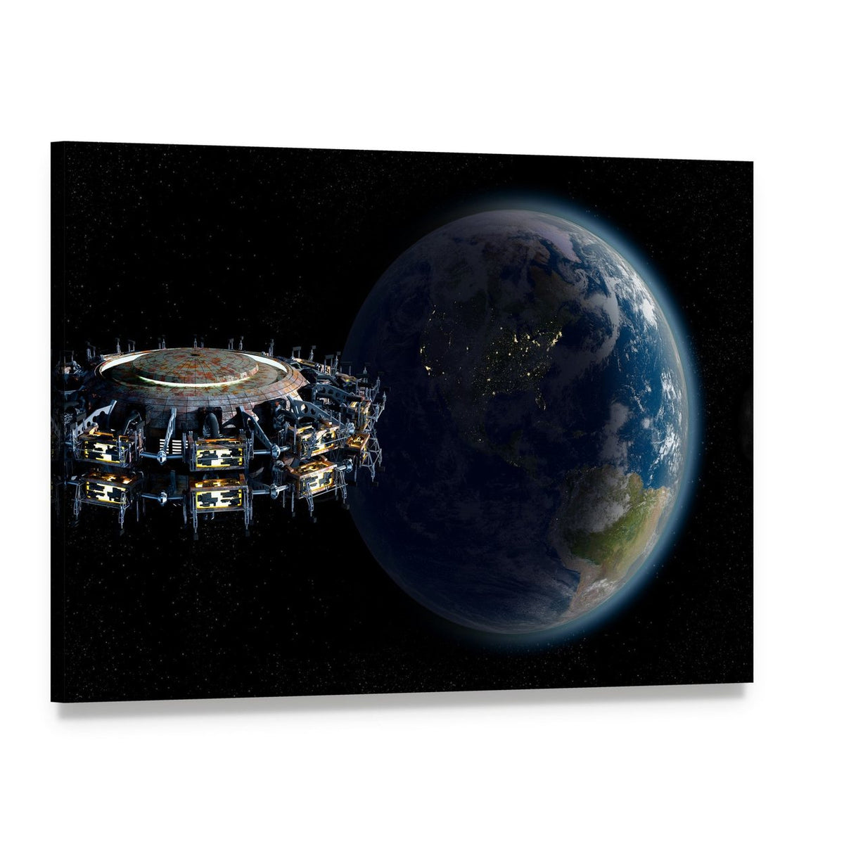 Alien Ufo Near Earth Canvas Wall Art, single panel gallery wrapped canvas, angled product view