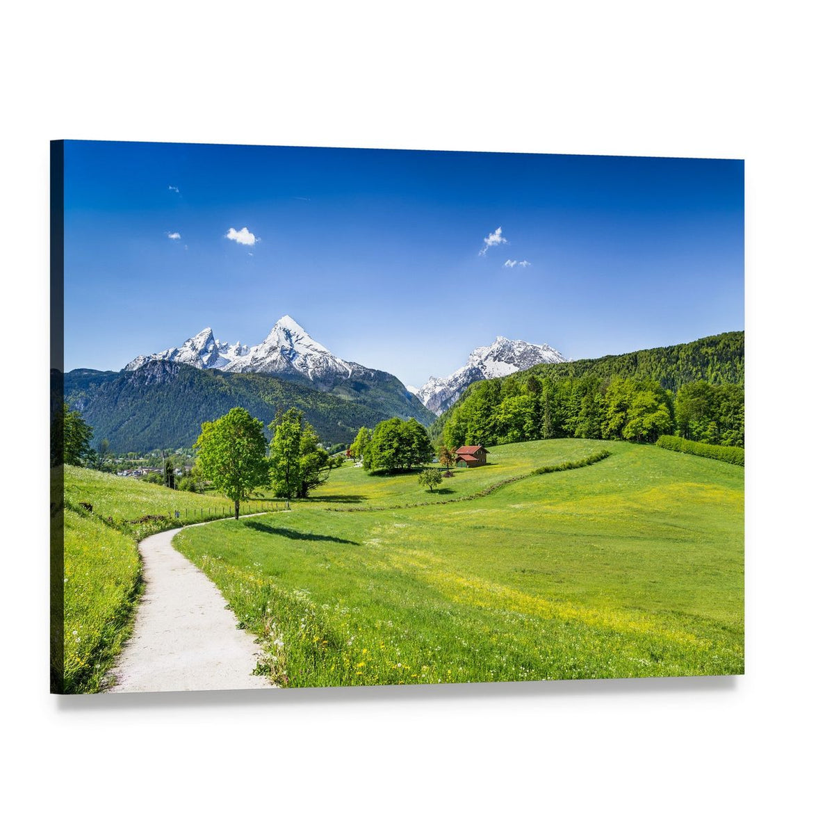 Summer Landscape in the Alps Canvas Wall Art, single panel gallery wrapped canvas, angled product view