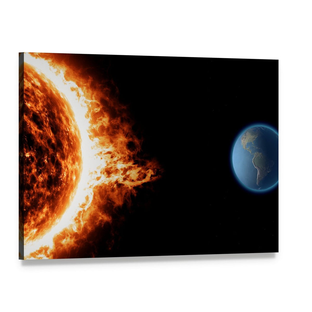 Solar Storm and Earth Canvas Wall Art, single panel gallery wrapped canvas, angled product view