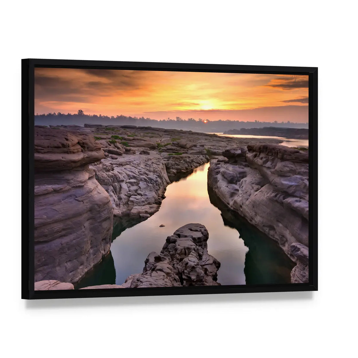 Sunrise At Thailand Grand Canyon Canvas Wall Art, framed canvas in a black floater frame, angled product view
