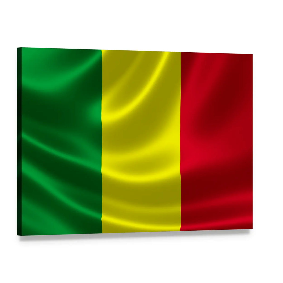 Waving Flag of Mali Canvas Wall Art, single panel gallery wrapped canvas, angled product view