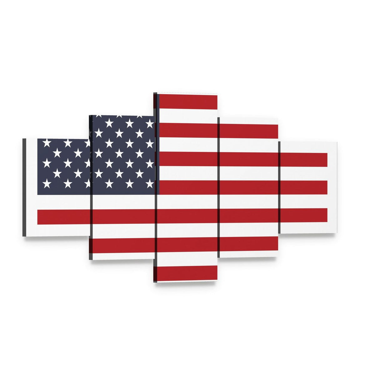 American Flag Geometric Canvas Wall Art, 5 panel 5 Star layout gallery wrapped canvas set, angled product view