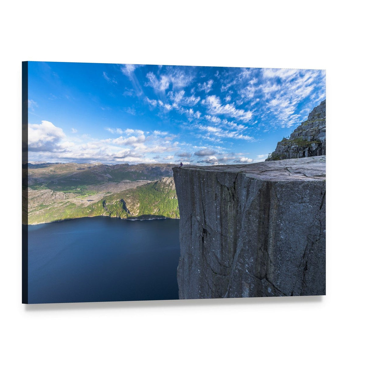 Majestic Pulpit Rock Overlooking Lake Canvas Wall Art, single panel gallery wrapped canvas, angled product view