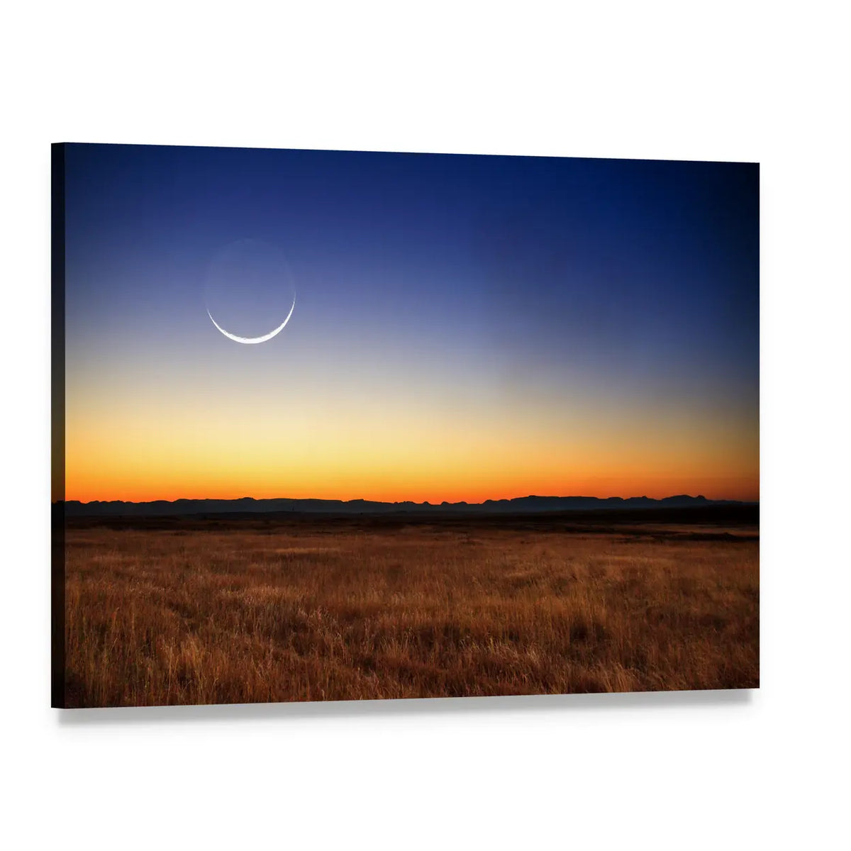 New Moon at Sunset Canvas Wall Art, single panel gallery wrapped canvas, angled product view