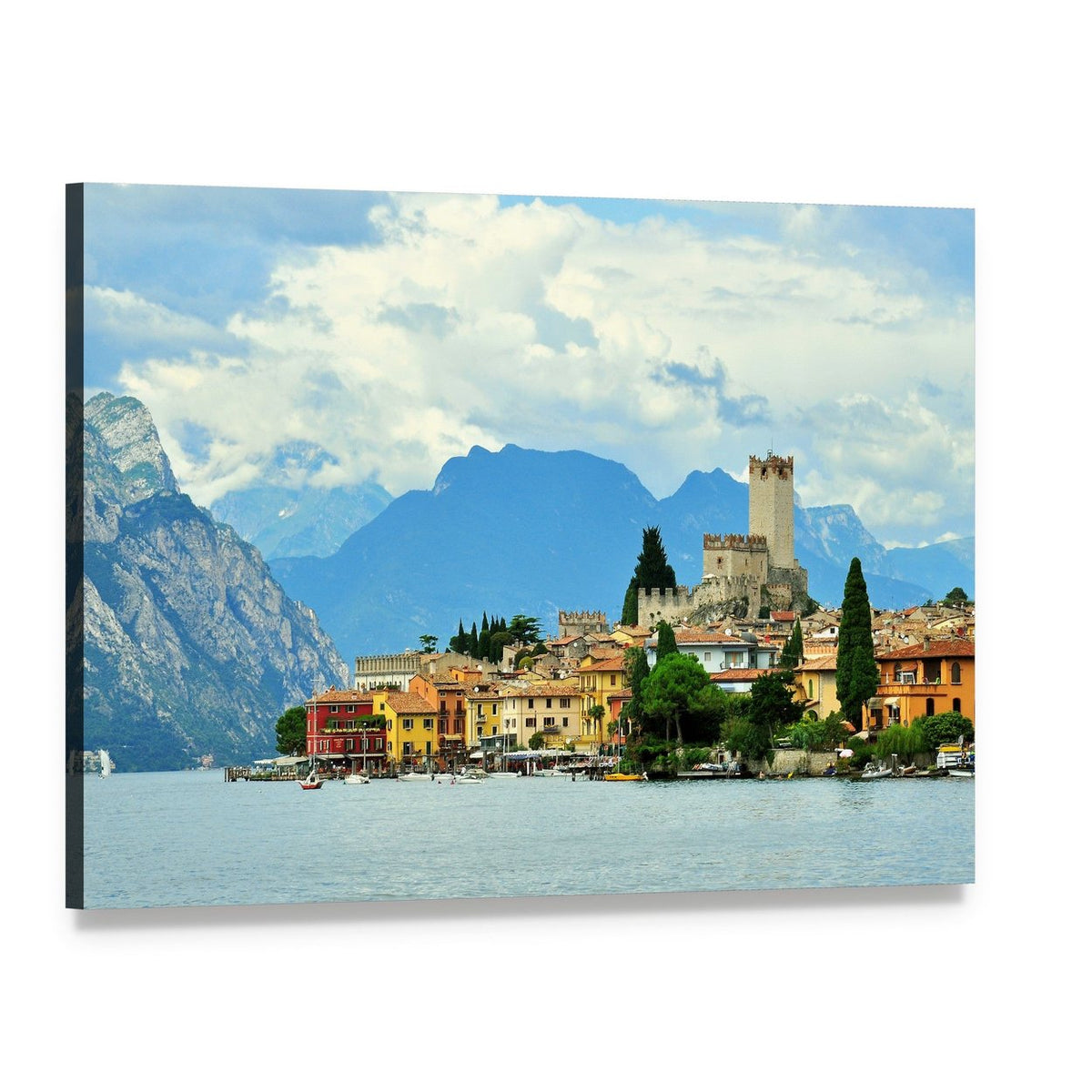 Malcesine Castle on Garda Lake Canvas Wall Art, single panel gallery wrapped canvas, angled product view