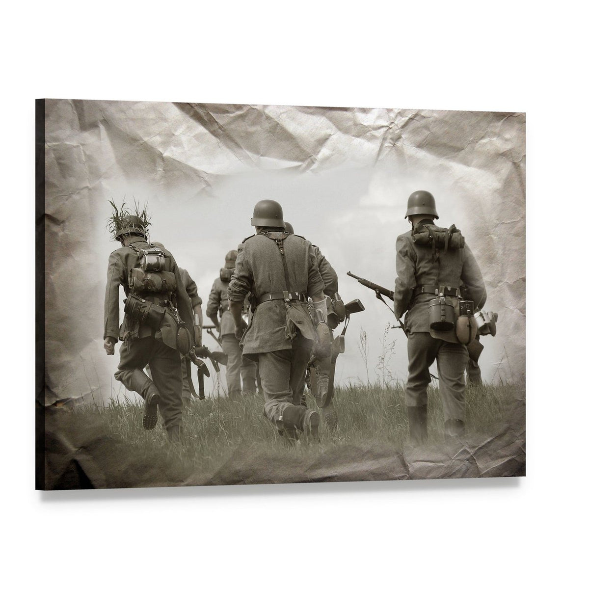 German Soldiers Ww2 Reenacting Canvas Wall Art, single panel gallery wrapped canvas, angled product view