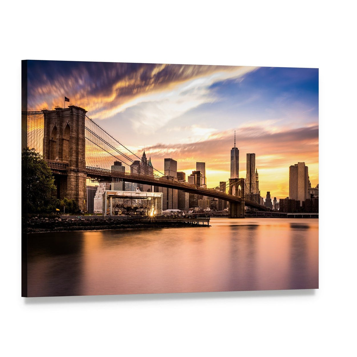 Brooklyn Bridge Park at Dusk Canvas Wall Art, single panel gallery wrapped canvas, angled product view