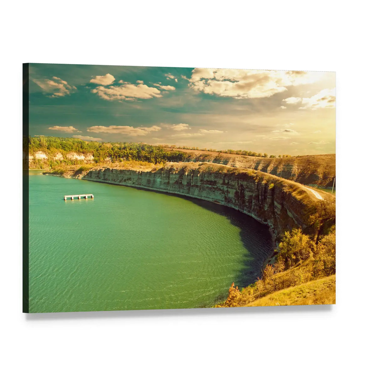 Fall River Canyon Lake with Boats Canvas Wall Art, single panel gallery wrapped canvas, angled product view
