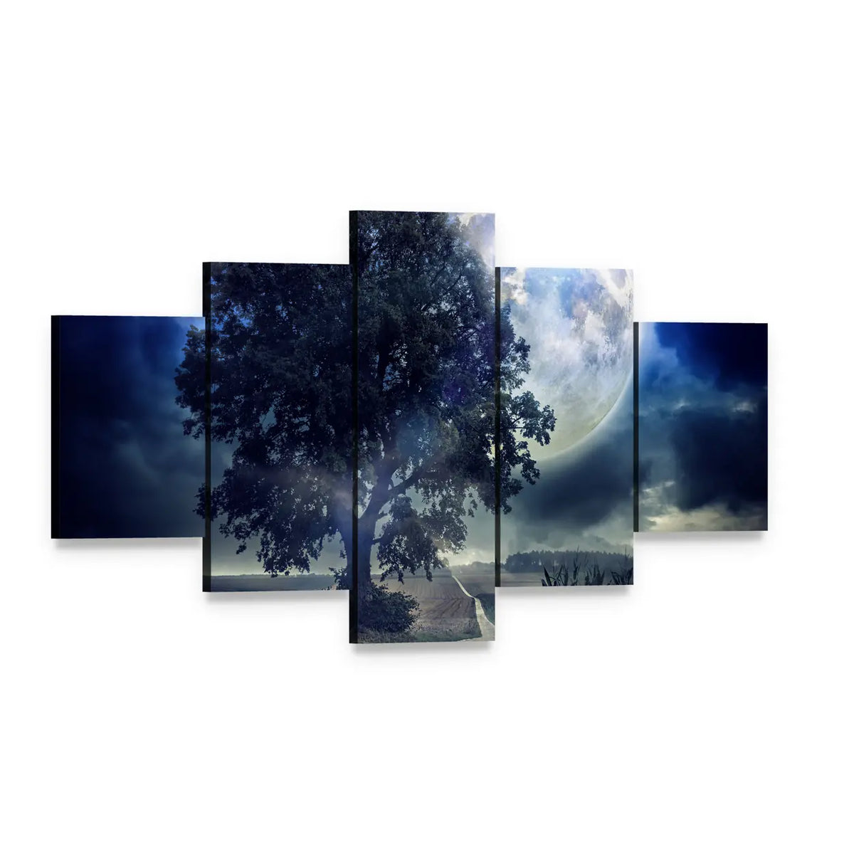 Moon Over Corn Field Canvas Wall Art, 5 panel 5 Star layout gallery wrapped canvas set, angled product view