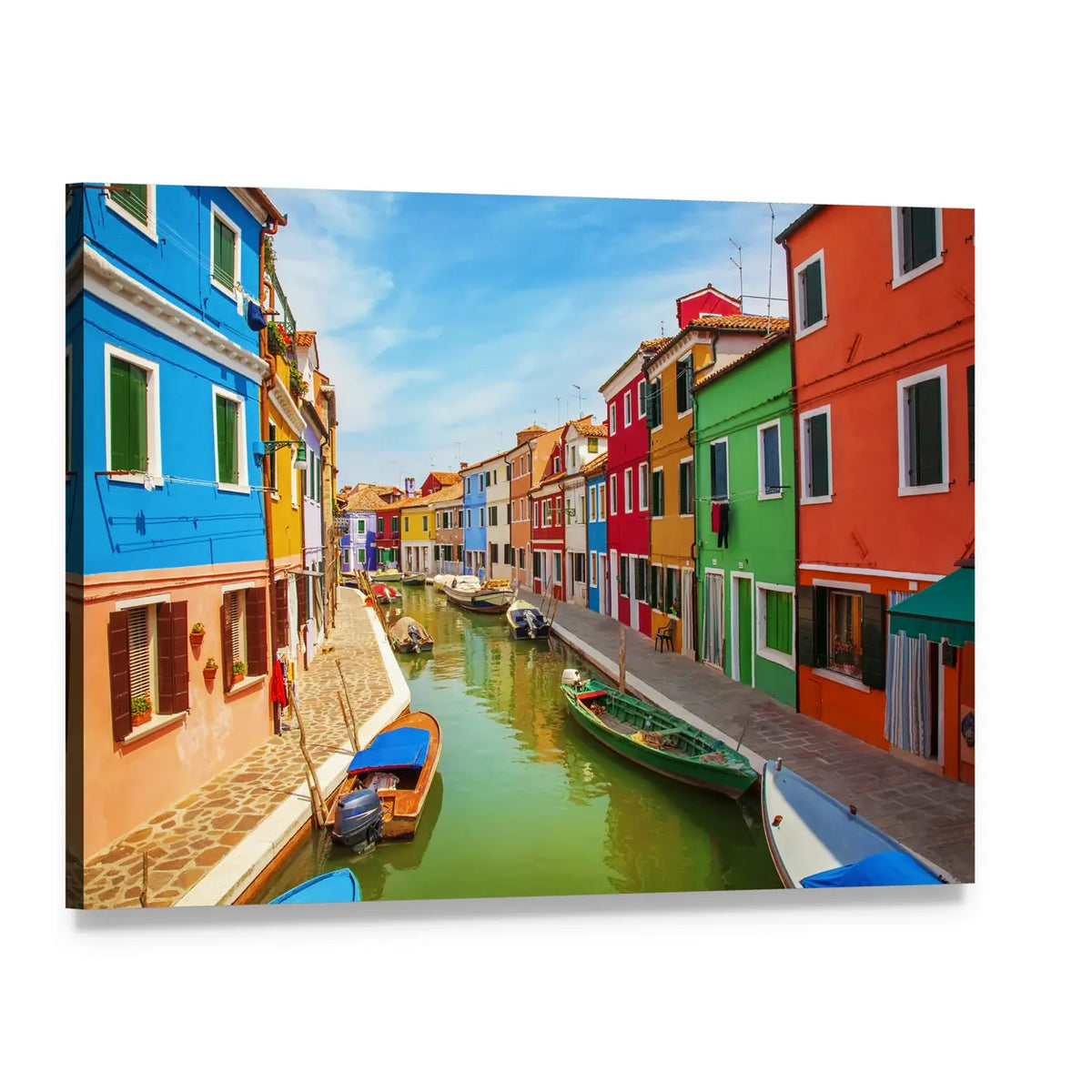 Burano Island in the Venetian Lagoon Canvas Wall Art, single panel gallery wrapped canvas, angled product view
