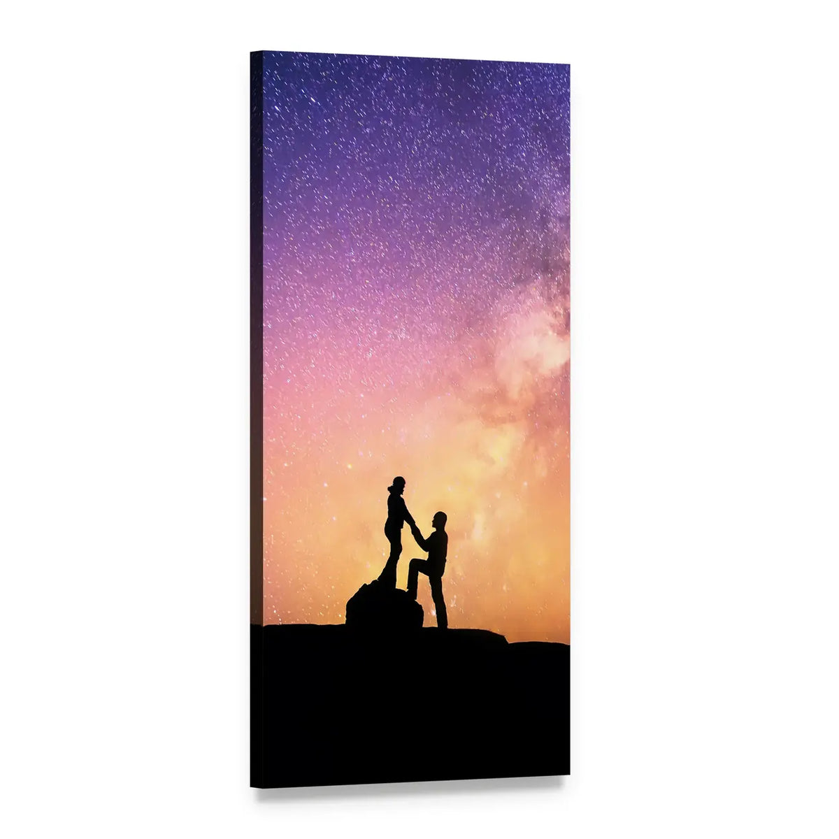 Mountain Proposal Under Starry Milky Way Vertical Canvas Wall Art, 1 panel 1 Vertical layout gallery wrapped canvas set, angled product view