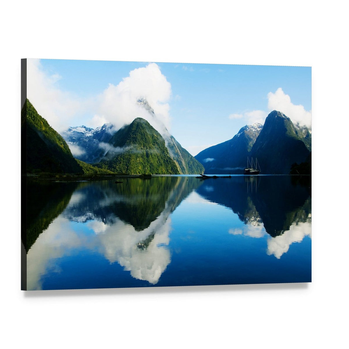 Milford Sound, New Zealand Reflection Canvas Wall Art, single panel gallery wrapped canvas, angled product view