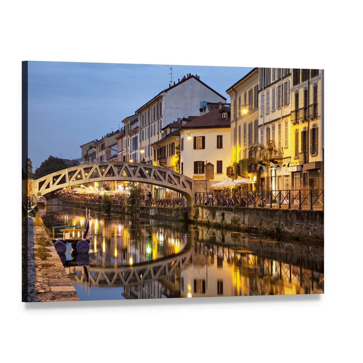 Naviglio Canal Bridge at Evening Canvas Wall Art, single panel gallery wrapped canvas, angled product view