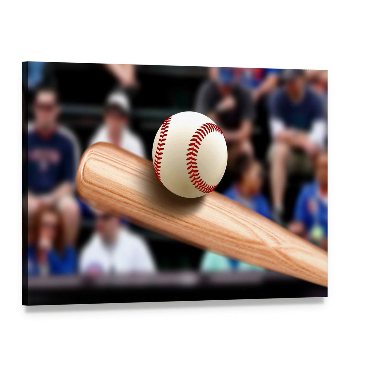 Baseball Bat Hitting Ball Canvas Wall Art, single panel gallery wrapped canvas, angled product view