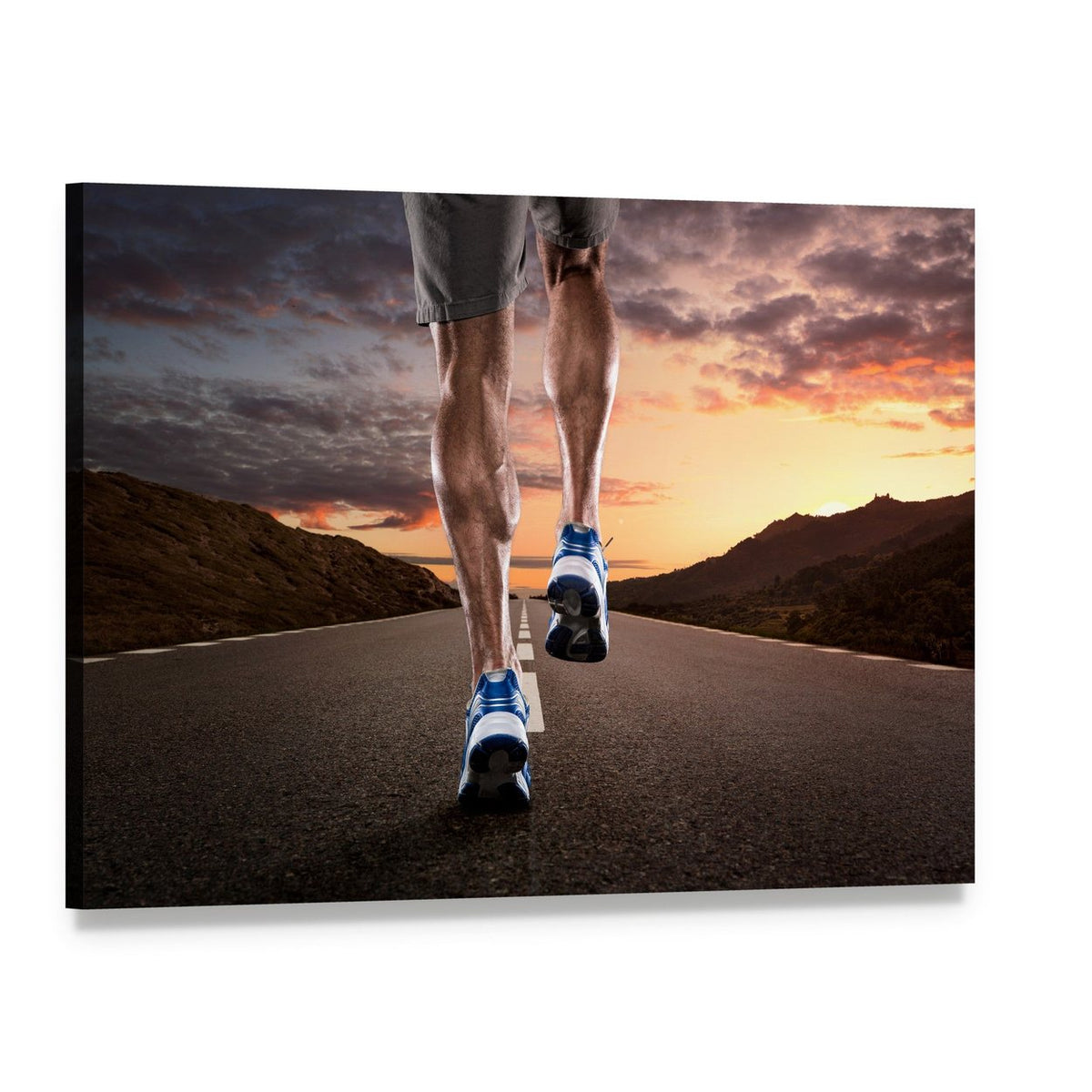 Runner on a Sunset Road Canvas Wall Art, single panel gallery wrapped canvas, angled product view