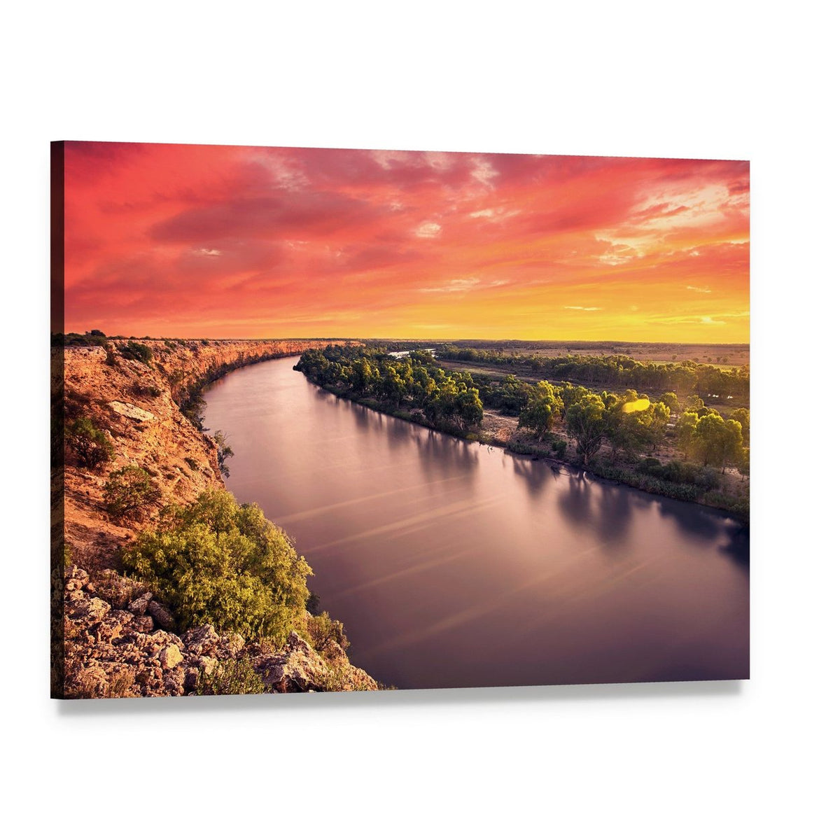 Sunset Over Meandering River Canyon Canvas Wall Art, single panel gallery wrapped canvas, angled product view