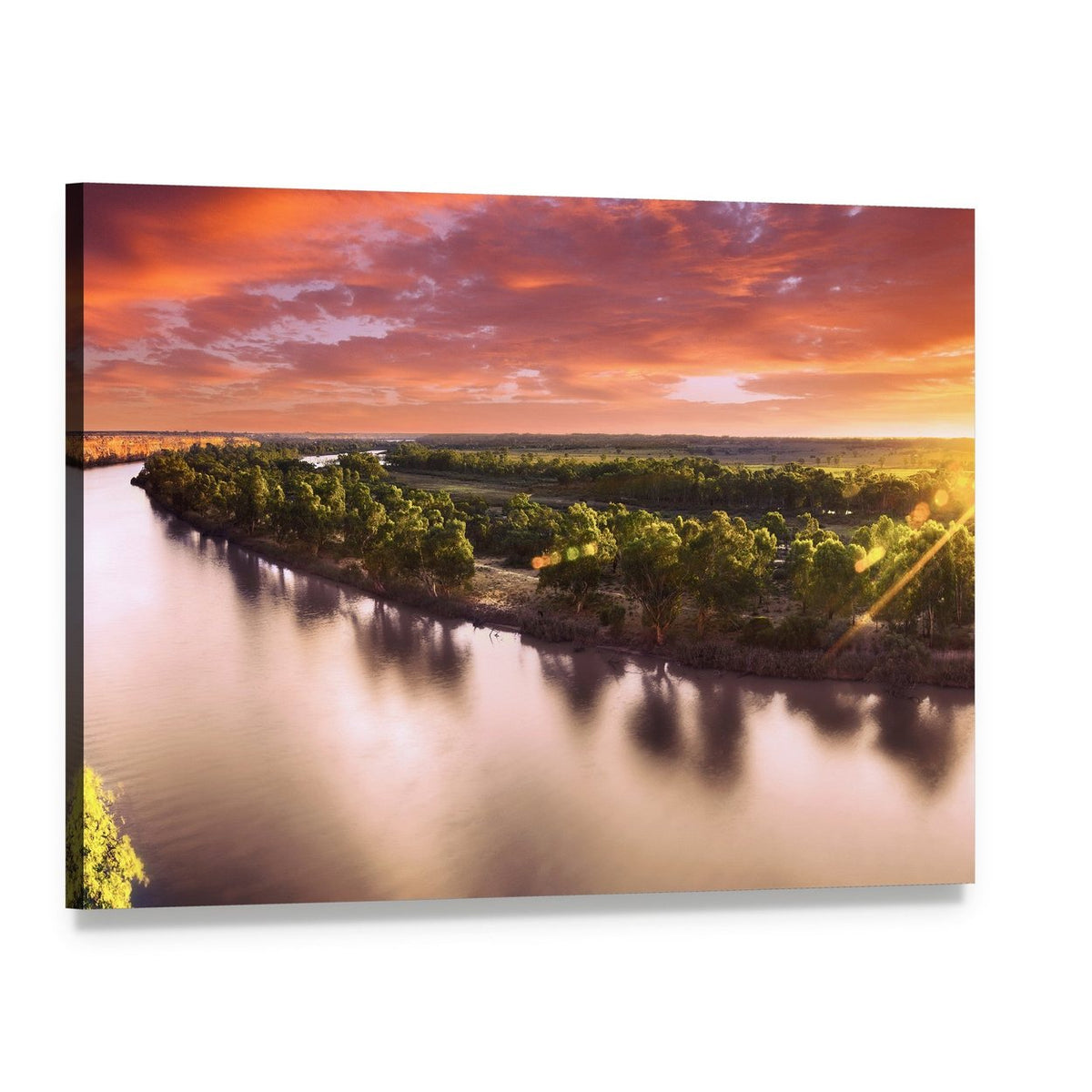 Sunset on Murray River Canvas Wall Art, single panel gallery wrapped canvas, angled product view