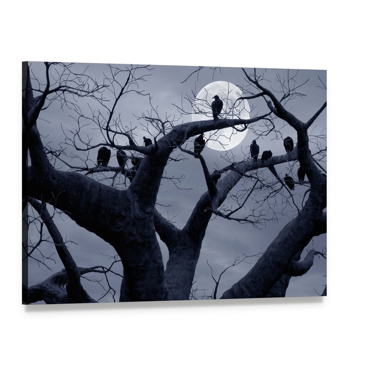 Vultures in a Spooky Halloween Scene Canvas Wall Art, single panel gallery wrapped canvas, angled product view