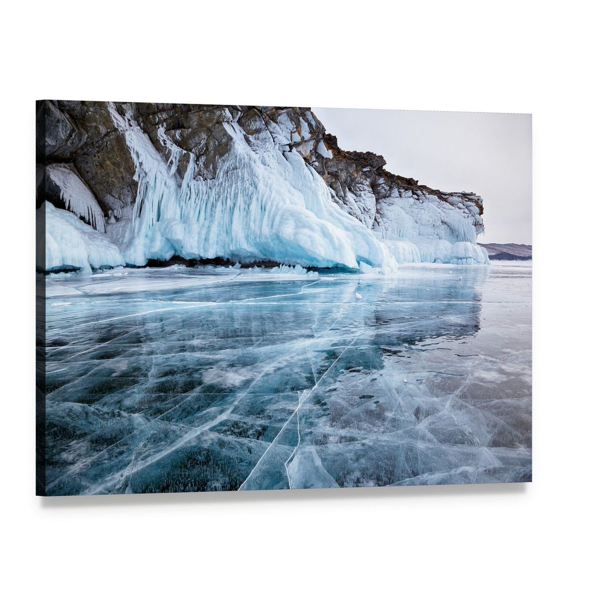 Frozen Rocks in Siberian Baikal Lake Canvas Wall Art, single panel gallery wrapped canvas, angled product view