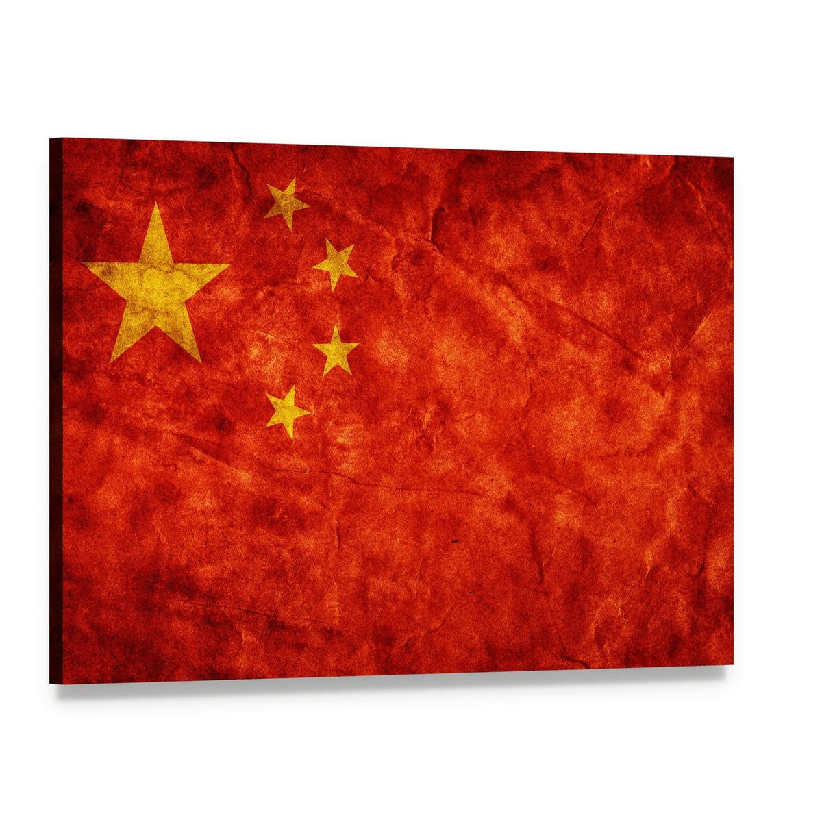 Vintage Grunge Chinese Flag Canvas Wall Art, single panel gallery wrapped canvas, angled product view