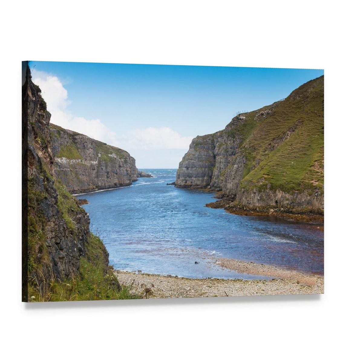 Wide River Mouth at Rocky Cliffs Canvas Wall Art, single panel gallery wrapped canvas, angled product view