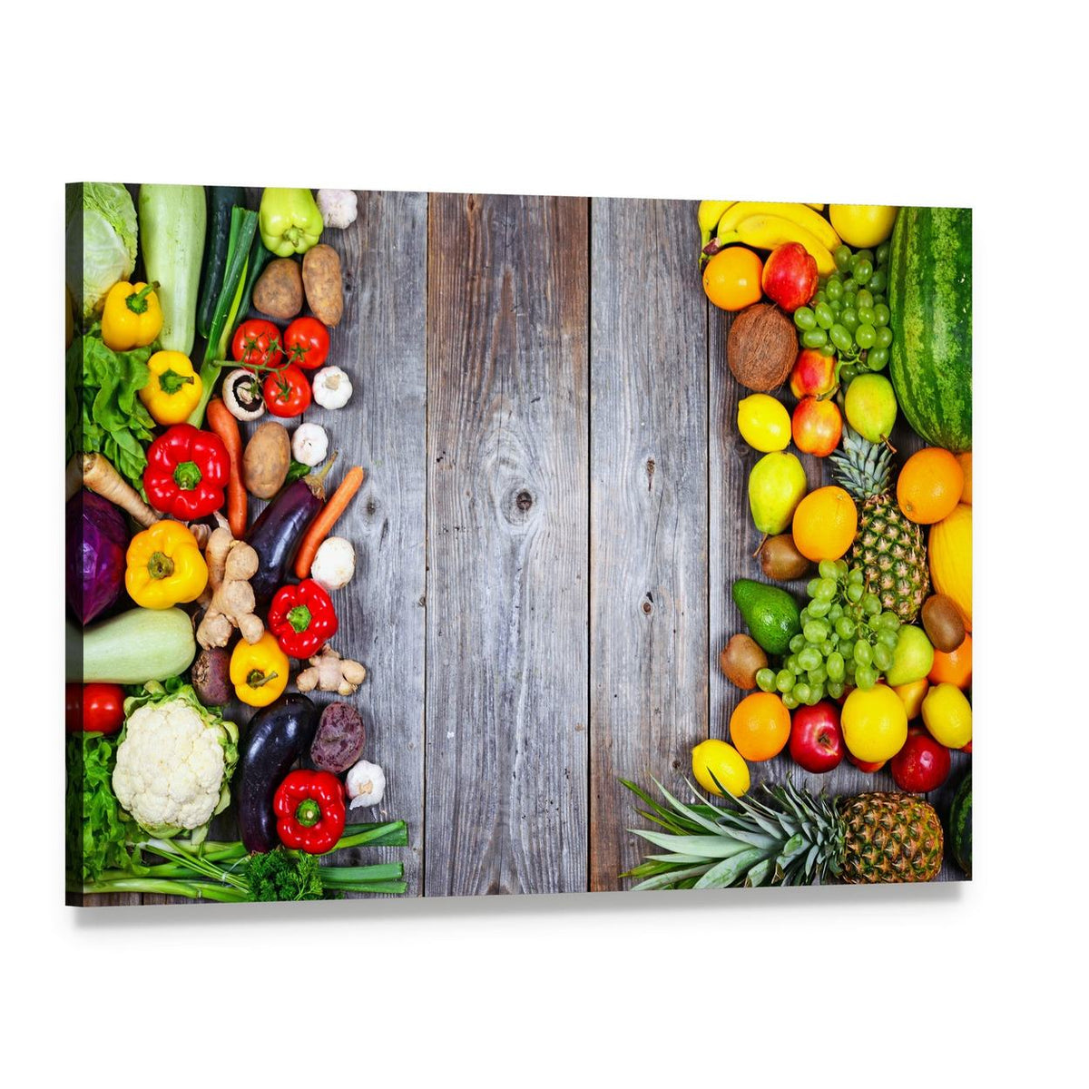 Fresh Vegetables and Fruit Canvas Wall Art, single panel gallery wrapped canvas, angled product view