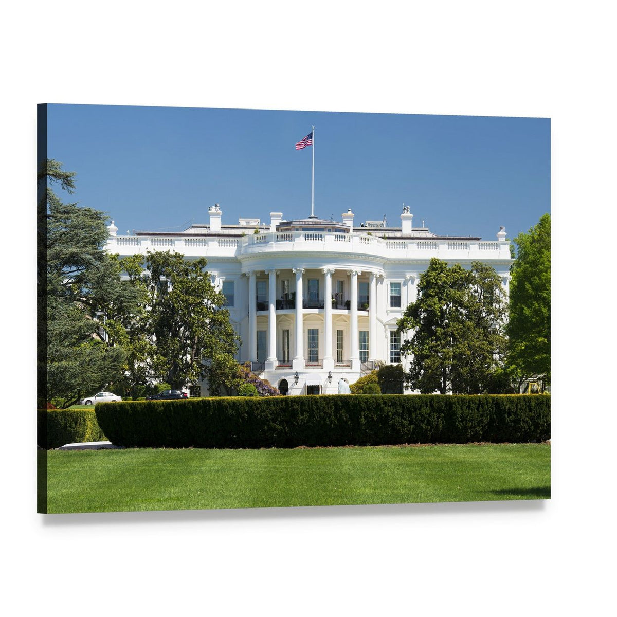 White House Beneath Deep Blue Sky Canvas Wall Art, single panel gallery wrapped canvas, angled product view