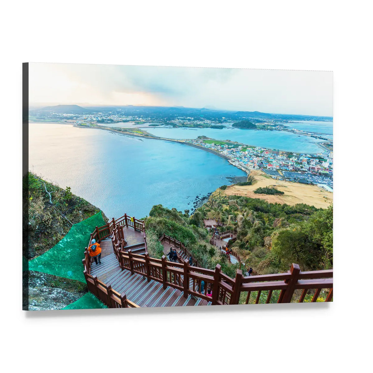 Jeju Beach Wooden Walkway Canvas Wall Art, single panel gallery wrapped canvas, angled product view