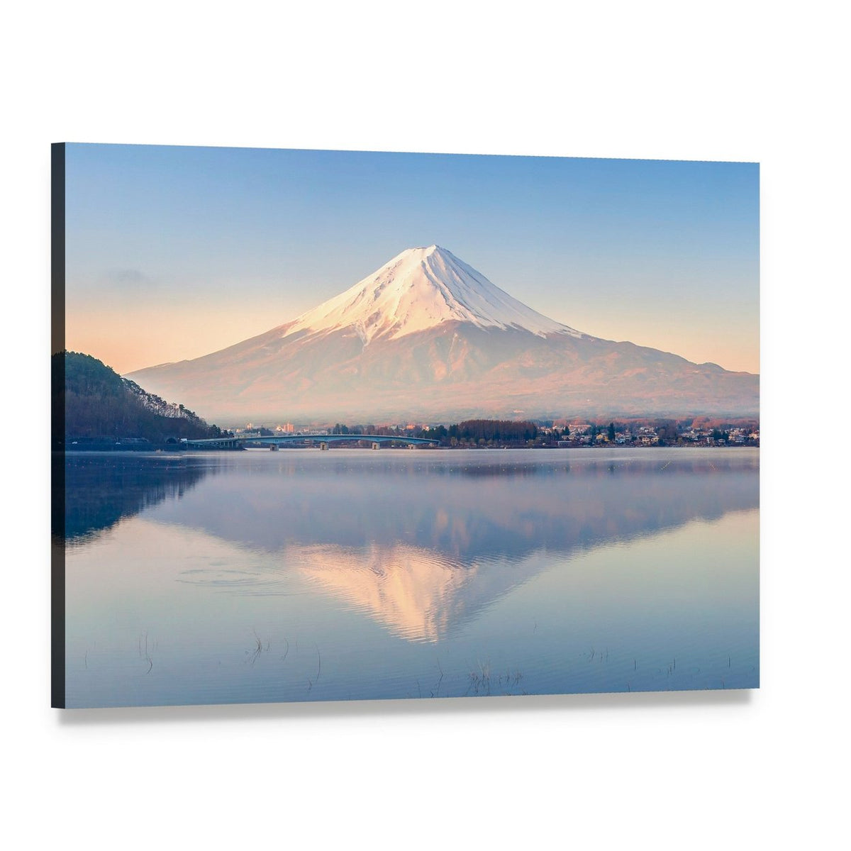 Lake Kawaguchiko Mountain Reflection Canvas Wall Art, single panel gallery wrapped canvas, angled product view