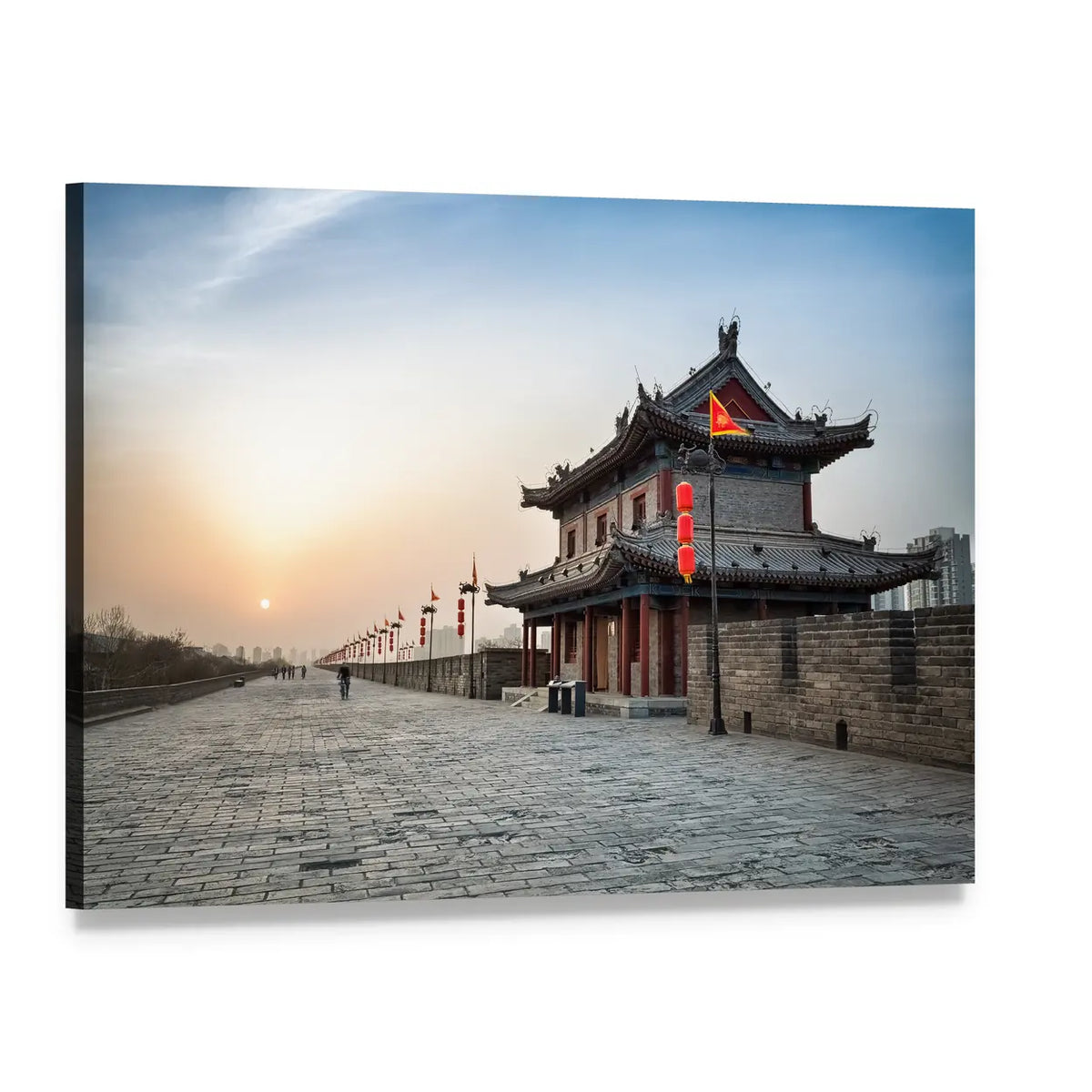 Ancient City and Tower at Sunset Canvas Wall Art, single panel gallery wrapped canvas, angled product view