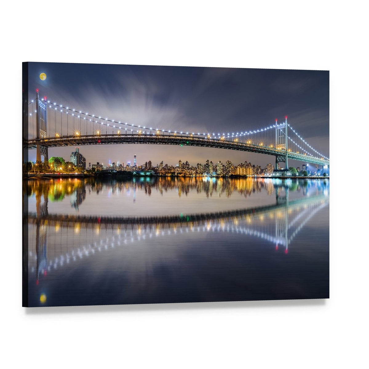 Triboro Bridge at Night Canvas Wall Art, single panel gallery wrapped canvas, angled product view