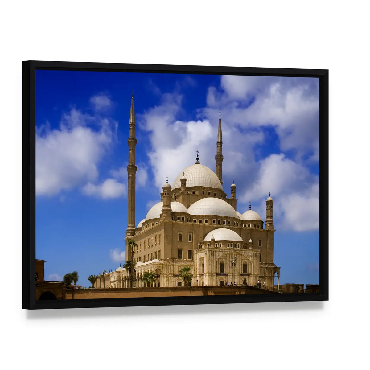 Muhammad Ali Mosque in Cairo Canvas Wall Art, framed canvas in a black floater frame, angled product view