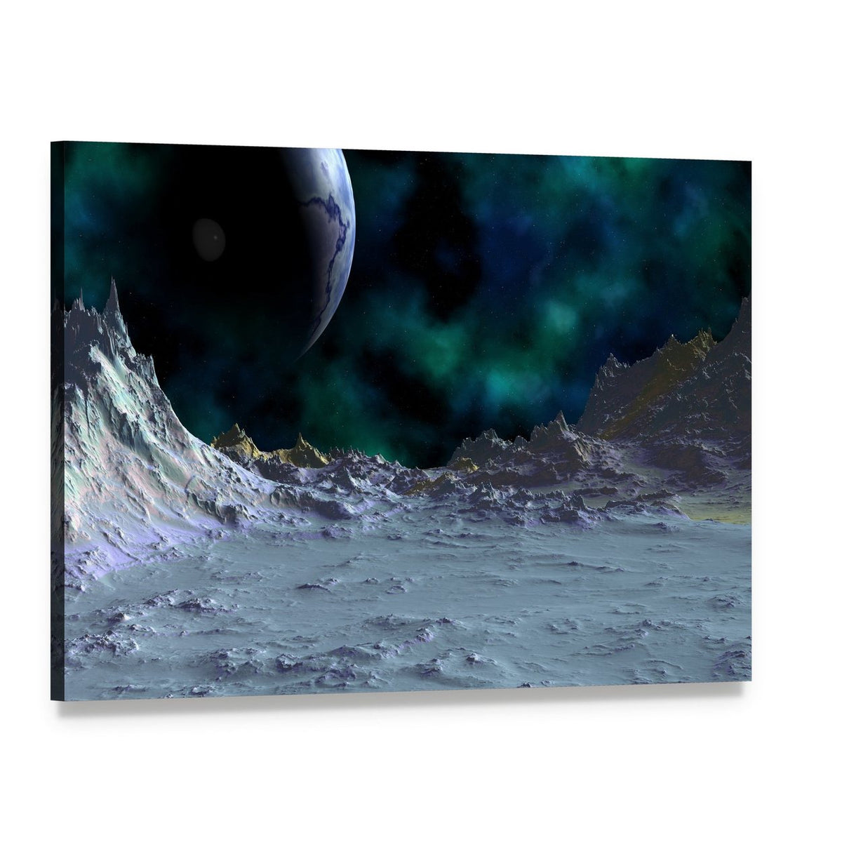 Alien Planet and Glowing Nebula Canvas Wall Art, single panel gallery wrapped canvas, angled product view