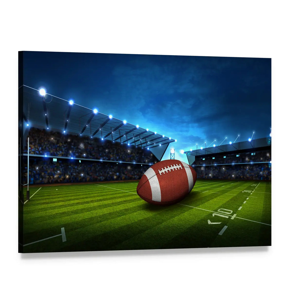 Green Football Stadium Canvas Wall Art, single panel gallery wrapped canvas, angled product view