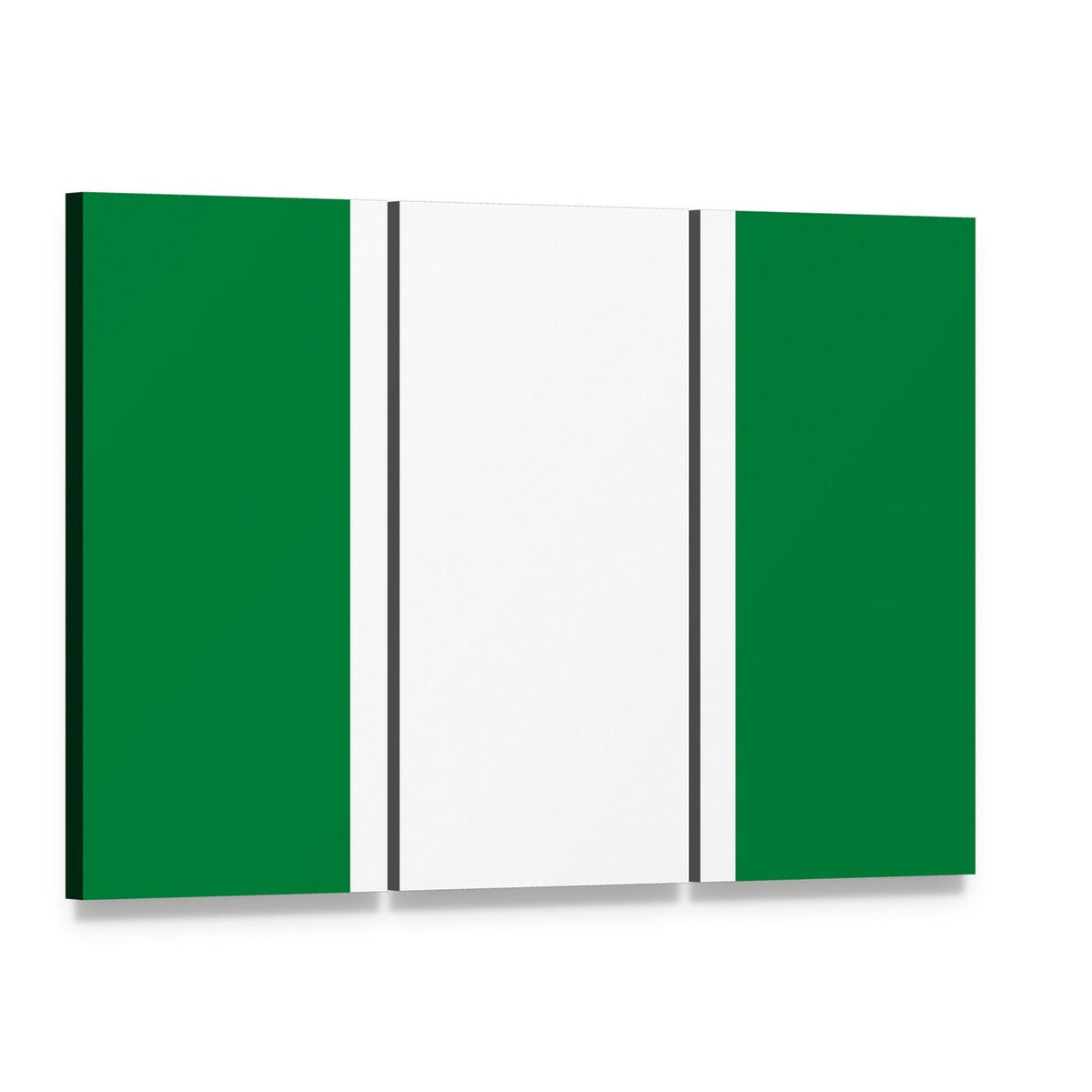 Nigerian Flag Canvas Wall Art, 3 panel 3 Horizontal layout gallery wrapped canvas set, angled product view