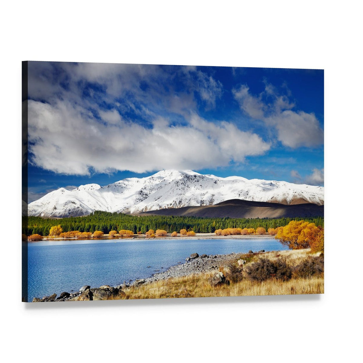 Lake Tekapo Autumn Lake Views Canvas Wall Art, single panel gallery wrapped canvas, angled product view