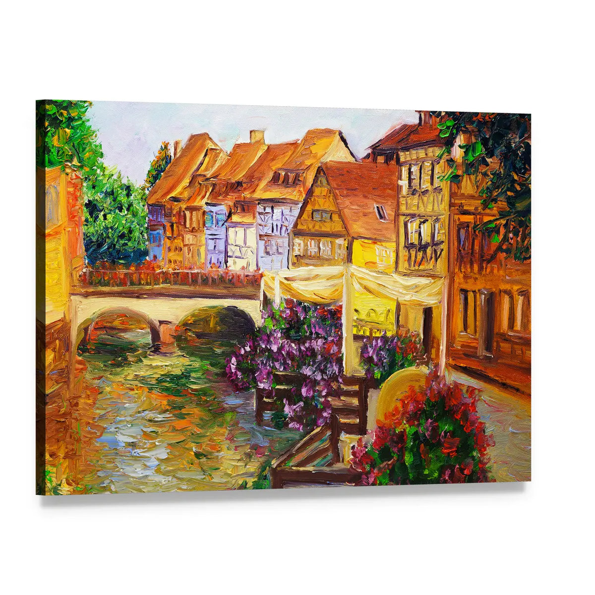 Venice Canal Oil Painting Canvas Wall Art, single panel gallery wrapped canvas, angled product view