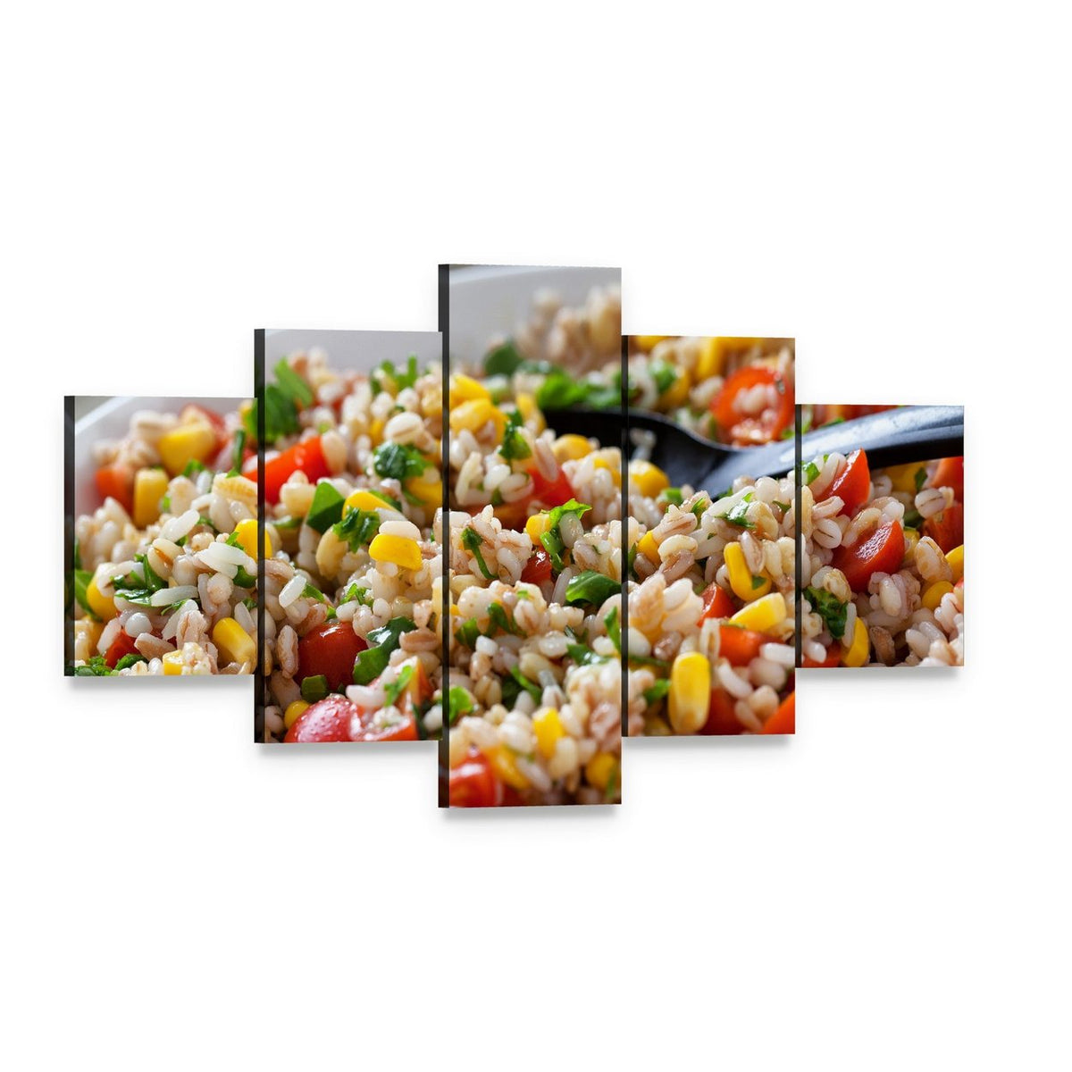 Orzo Salad with Cherry Tomatoes Canvas Wall Art, 5 panel 5 Star layout gallery wrapped canvas set, angled product view