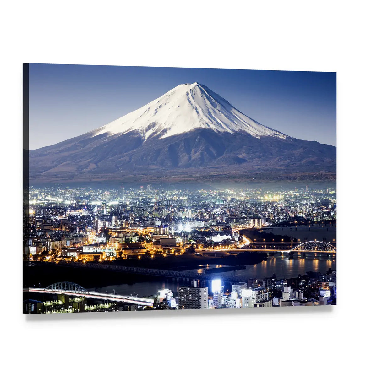 Mount Fuji and City Skyline Canvas Wall Art, single panel gallery wrapped canvas, angled product view