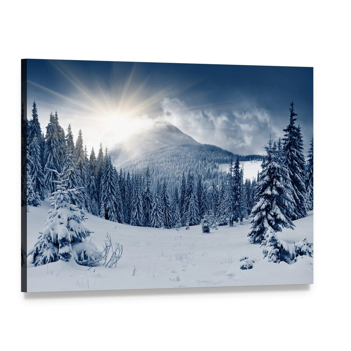 Winter Landscape and Snow Covered Trees Canvas Wall Art, single panel gallery wrapped canvas, angled product view