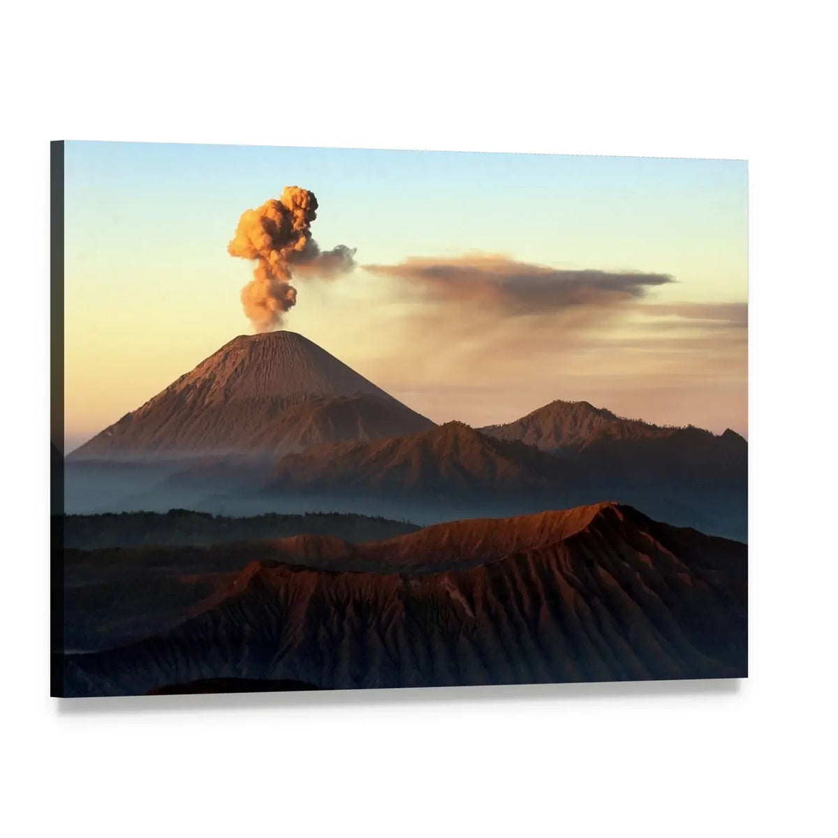 Semeru Volcano Erupting at Sunrise Canvas Wall Art, single panel gallery wrapped canvas, angled product view
