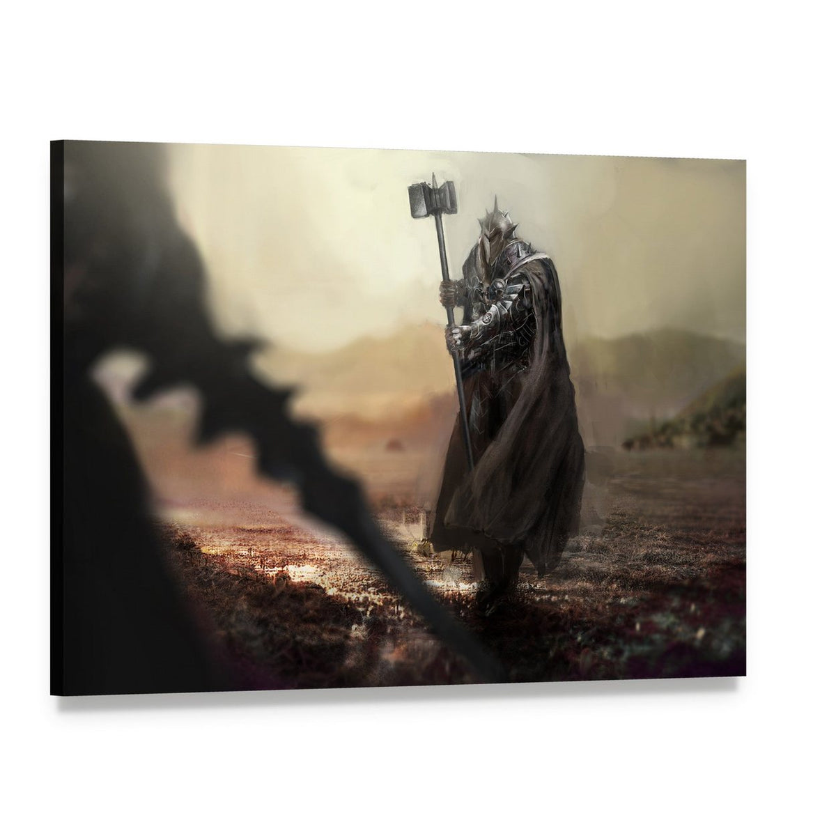Evil Knight Vs Good Knight Canvas Wall Art, single panel gallery wrapped canvas, angled product view