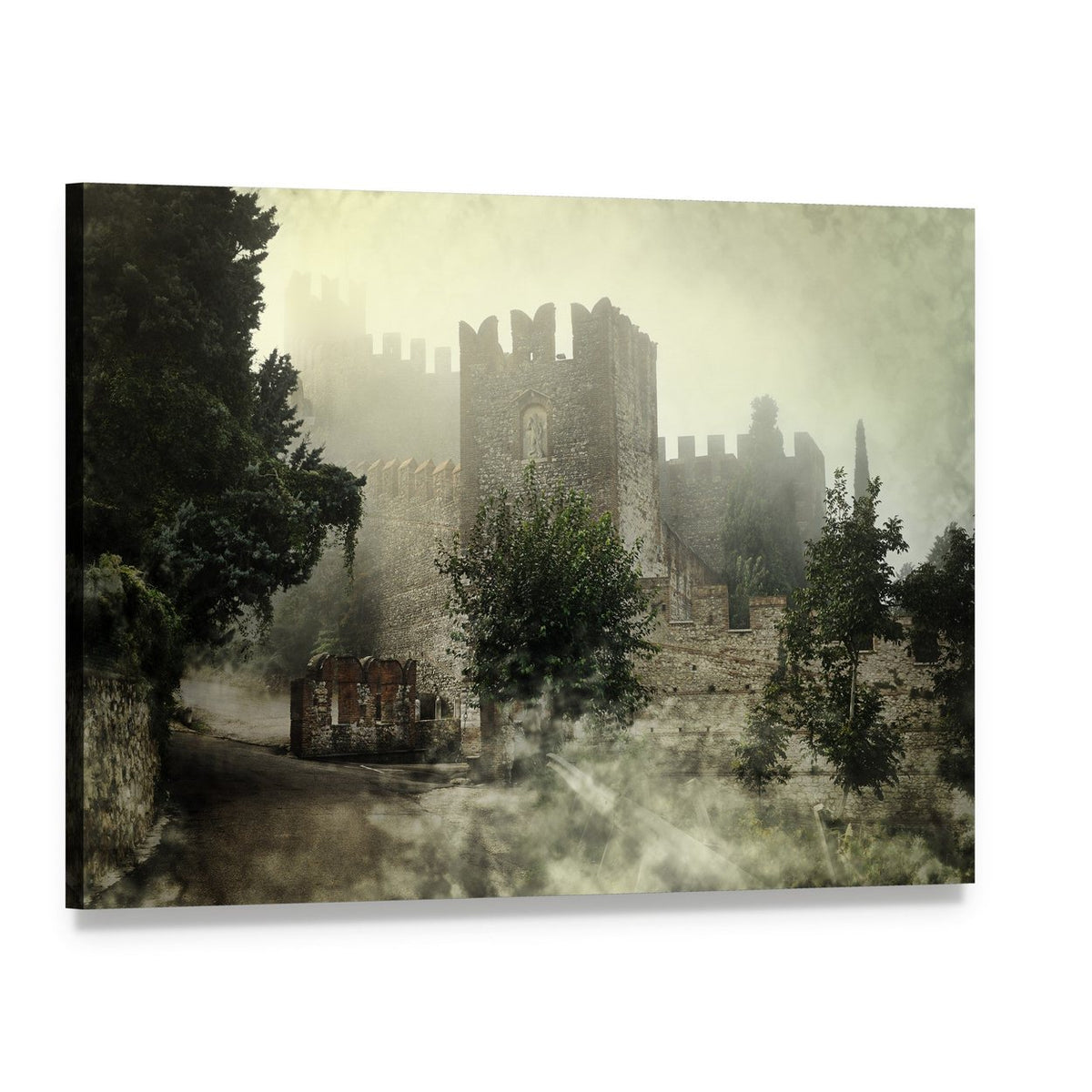 Mysterious Castle Canvas Wall Art, single panel gallery wrapped canvas, angled product view