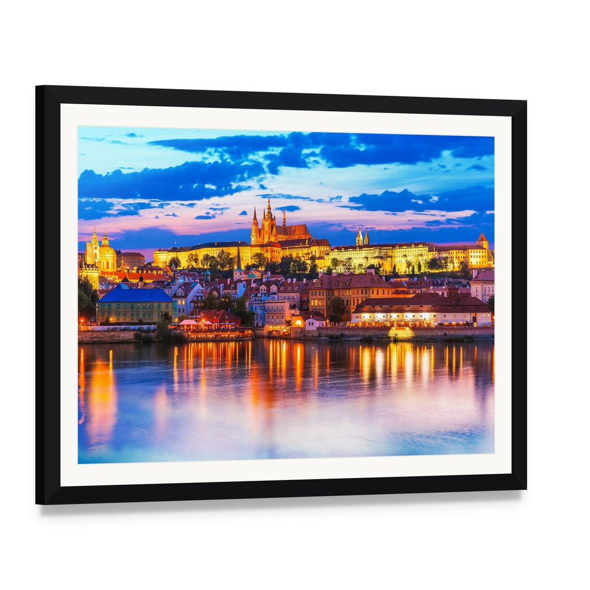 St Vitus Cathedral Prague Canvas Wall Art, framed print with white mat and black frame, angled product view