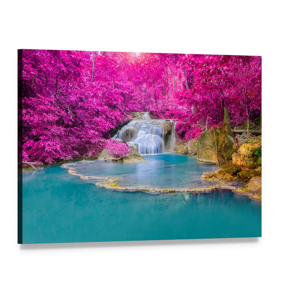 Erawan Waterfall Thailand Canvas Wall Art, single panel gallery wrapped canvas, angled product view