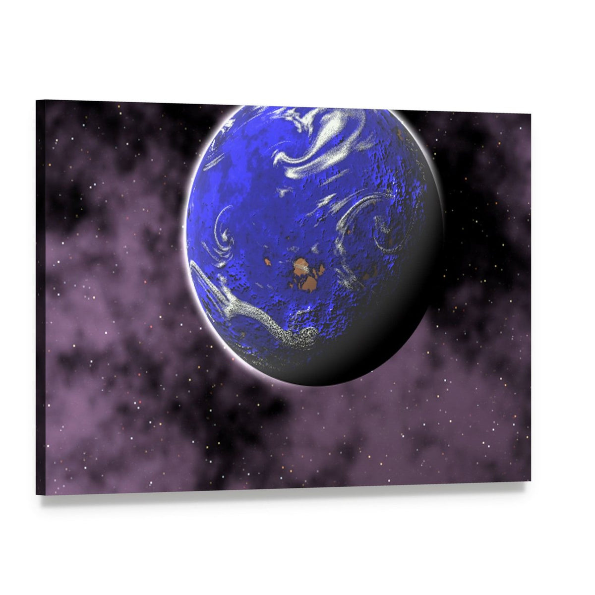 Water Planet in Deep Space Canvas Wall Art, single panel gallery wrapped canvas, angled product view