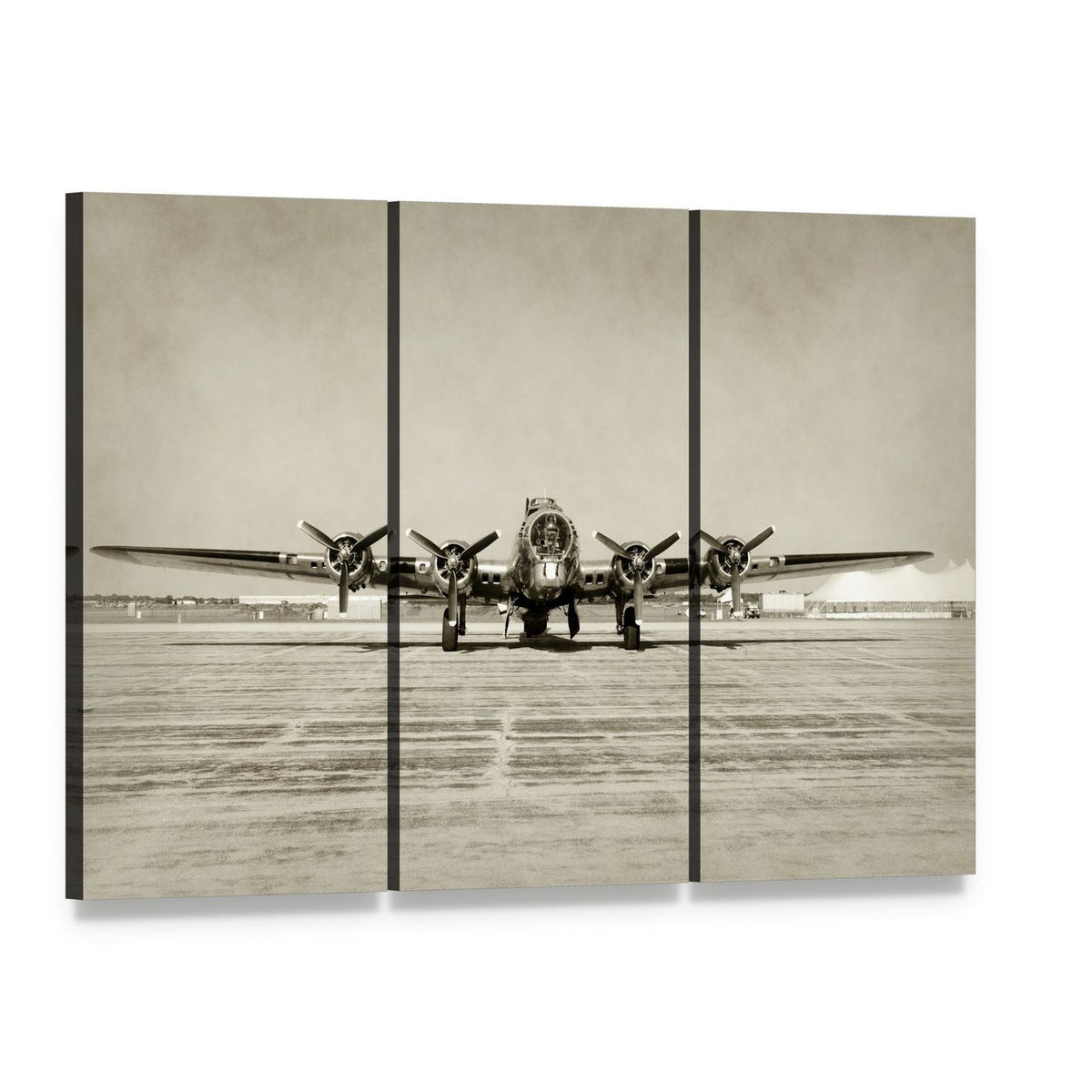 World War Ii Era Heavy Bomber Canvas Wall Art, 3 panel 3 Horizontal layout gallery wrapped canvas set, angled product view